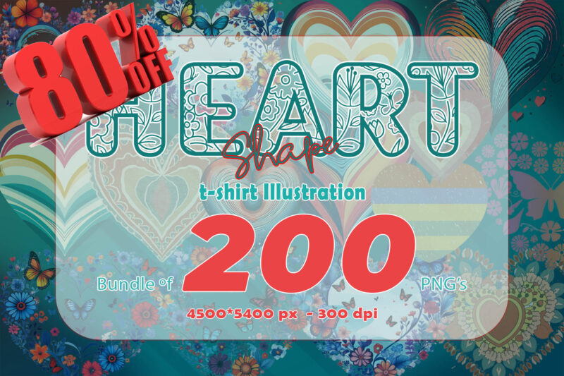 200 PNG 2nd Set of Valentines Day Heart Shape Love Illustration Clipart Bundle for T-shirt Design and POD business