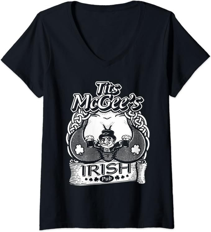 Womens Tits Mcgee’Ss Irish Pub Funny St Patrick’S Day Shamrocks V-Neck T-Shirt