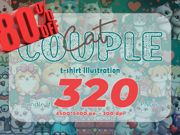 Cute cat couple 320 clipart png bundle t shirt vector file