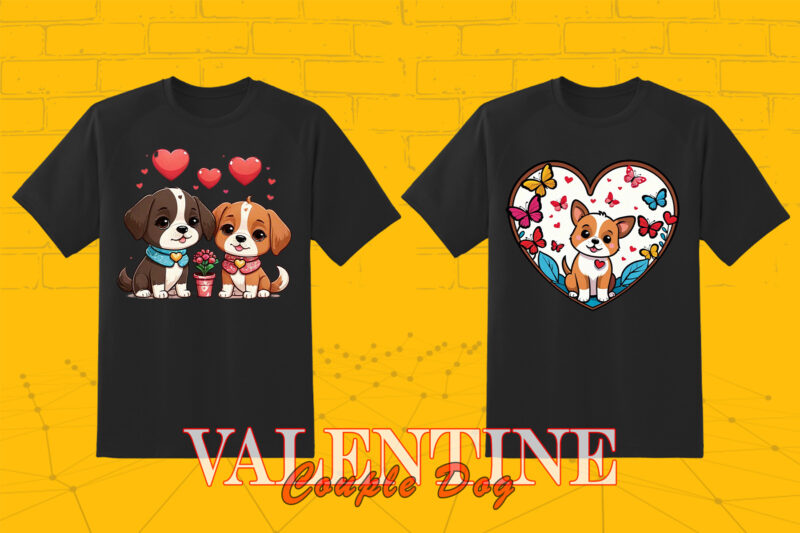 Cute Cartoon Dog Couple 202 Clipart PNG T-shirt Design Bundle