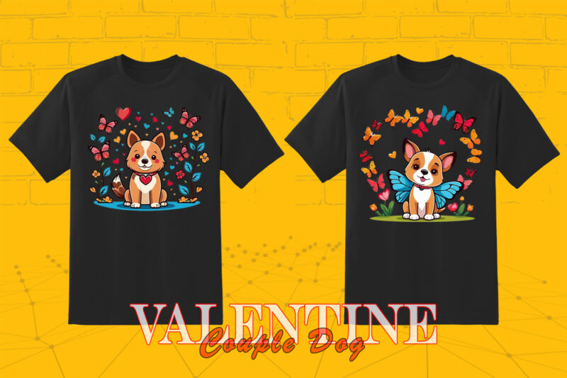 Cute Cartoon Dog Couple 202 Clipart PNG T-shirt Design Bundle