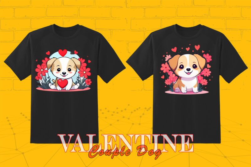 Cute Cartoon Dog Couple 202 Clipart PNG T-shirt Design Bundle