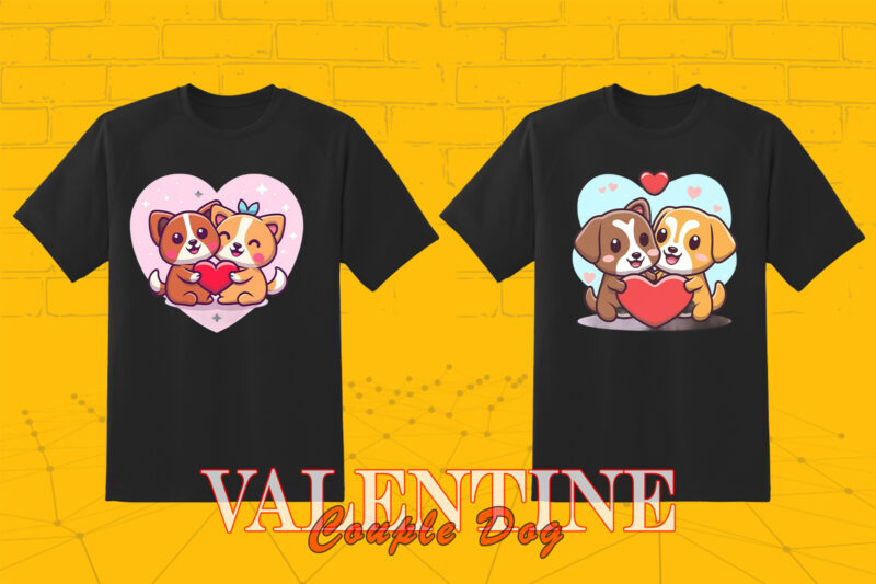 Cute Cartoon Dog Couple 202 Clipart PNG T-shirt Design Bundle