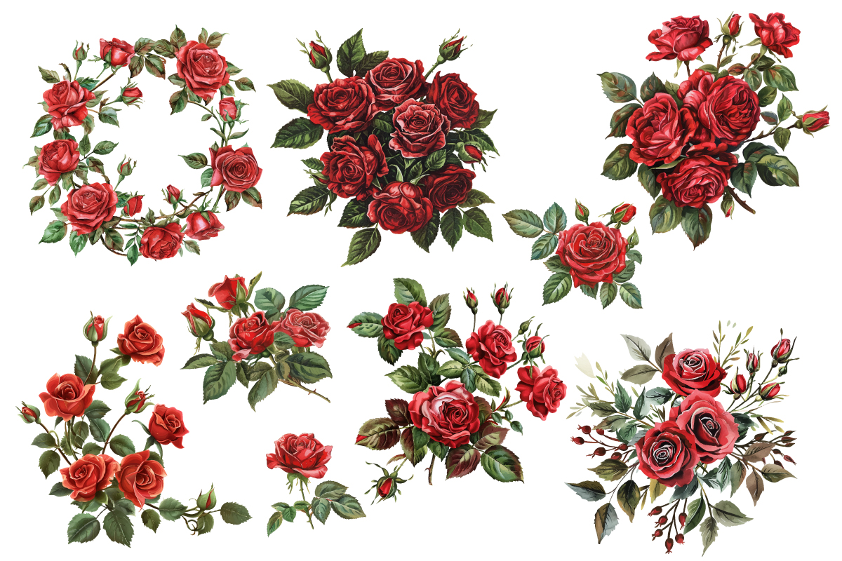 Watercolor red Roses Bouquet, Floral Clipart, Wedding Clip art - Buy t ...