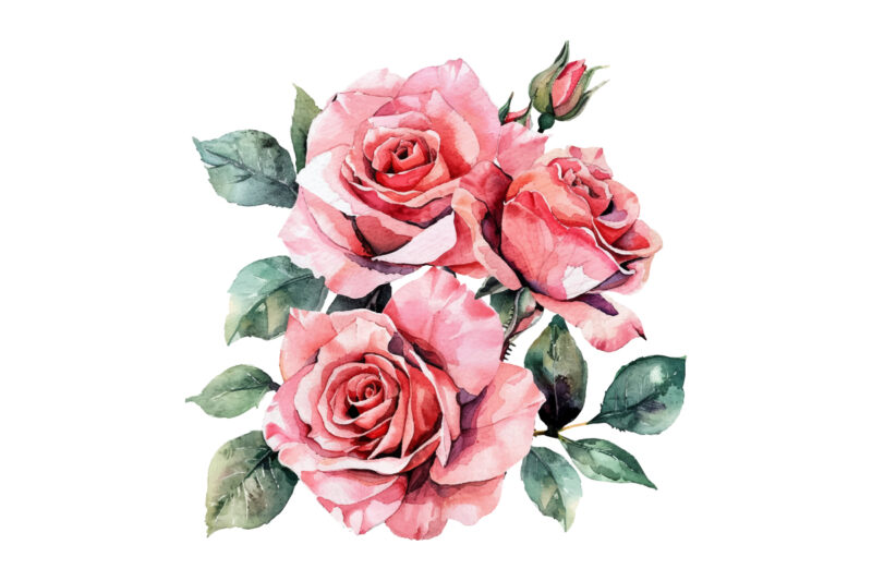 Romantic Watercolor rose Flowers