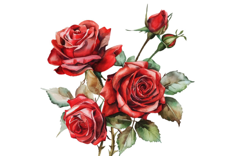 Watercolor red Rose, Roseful red Clipart