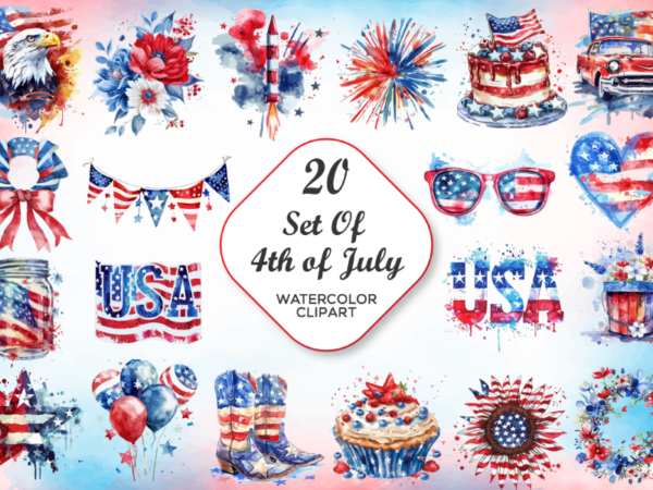 4th of july watercolor clipart bundle