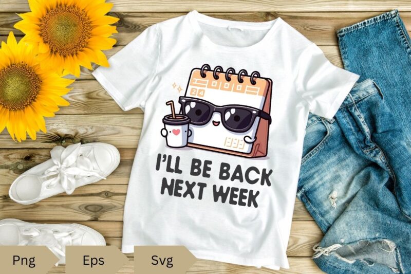 I’ll be back next week funny calendar meme T-shirt design vector