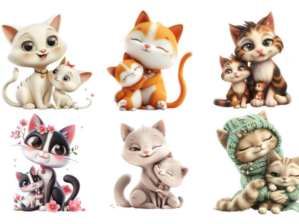 3d cartoon cute cat mom and baby sublimation