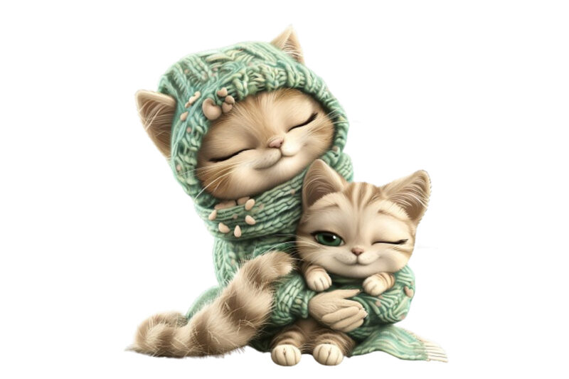 3d cartoon cute Cat Mom and Baby Sublimation