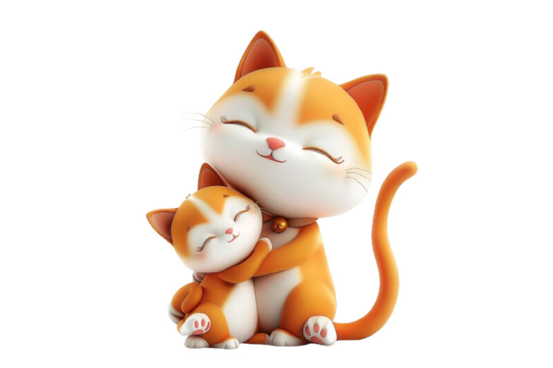 3d cartoon cute Cat Mom and Baby Sublimation