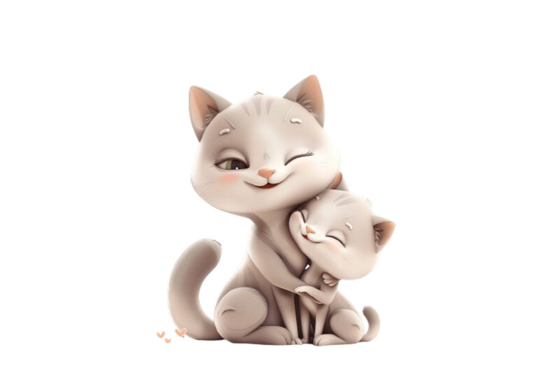 3d cartoon cute Cat Mom and Baby Sublimation