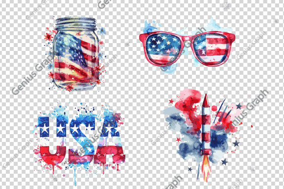 4th of July Watercolor Clipart Bundle