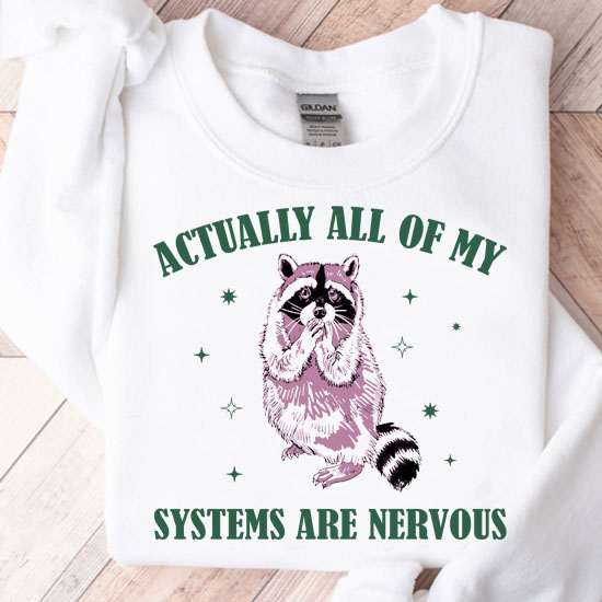 Actually All Of My Systems Are Nervous Funny Mental Health Shirt Meme Shirt Racoon Shirt LTSP