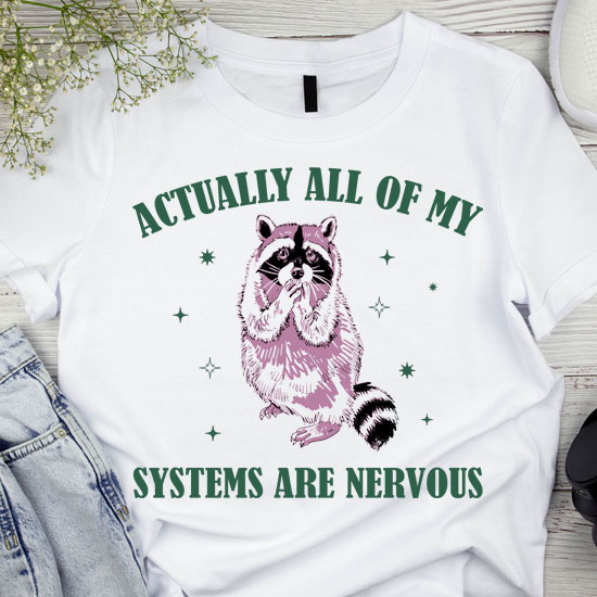 Actually All Of My Systems Are Nervous Funny Mental Health Shirt Meme Shirt Racoon Shirt LTSP