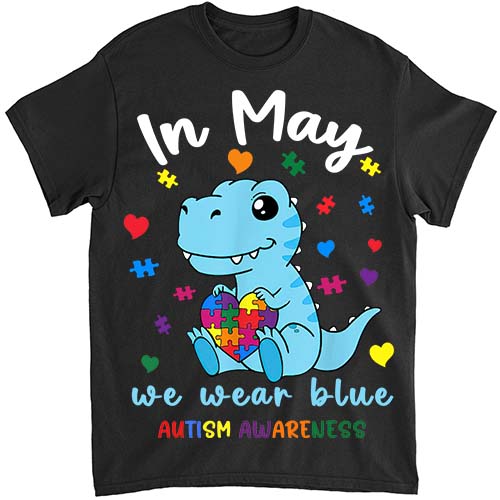 Baby Dino Autism April We Wear Blue Autism Awareness Month T-Shirt lts png file