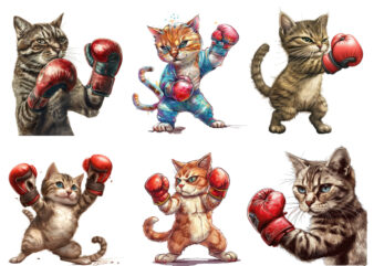 Boxing Cat Sublimation Clipart,cat Showcasing Brave Kitt faeec,Cats Clip Art, digital PNG files available for instant download, t shirt template