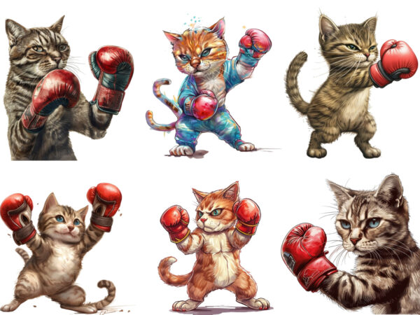 Boxing cat sublimation clipart,cat showcasing brave kitt faeec,cats clip art, digital png files available for instant download, t shirt template