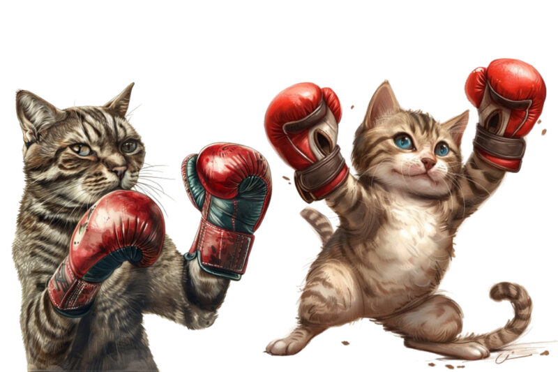 Boxing Cat Sublimation Clipart,cat Showcasing Brave Kitt faeec,Cats Clip Art, digital PNG files available for instant download,