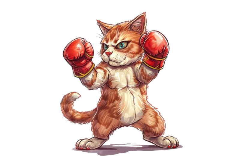 Boxing Cat Sublimation Clipart,cat Showcasing Brave Kitt faeec,Cats Clip Art, digital PNG files available for instant download,