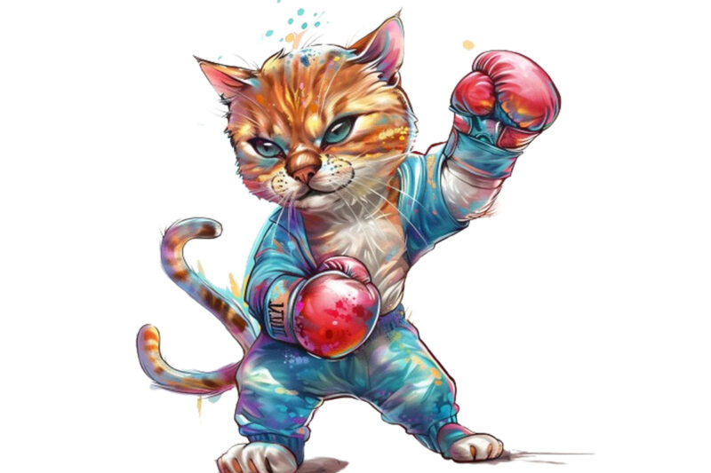 Boxing Cat Sublimation Clipart,cat Showcasing Brave Kitt faeec,Cats Clip Art, digital PNG files available for instant download,