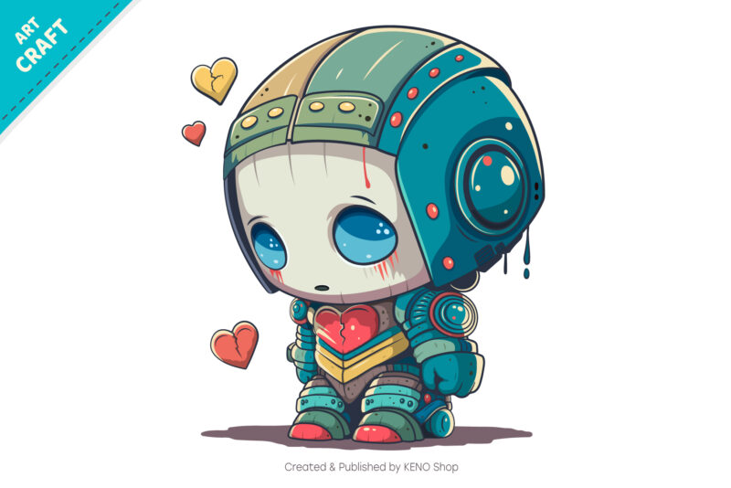 Broken Heart Robot. T-Shirt, PNG, SVG.