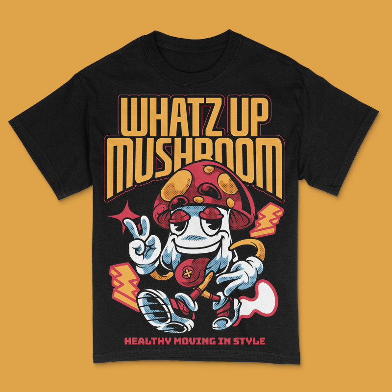 Whatz up Mushroom T-Shirt Design Template