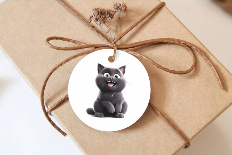 Cheerful black cat. TShirt Sticker.