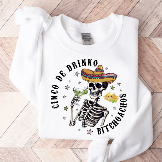 Cinco De Drinko Bitchachos Funny Cinco De Mayo Drinking Skull Skeleton T-Shirt LTSP