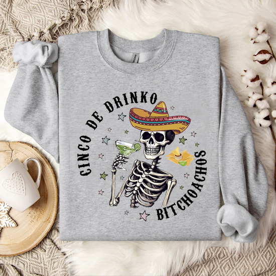 Cinco De Drinko Bitchachos Funny Cinco De Mayo Drinking Skull Skeleton T-Shirt LTSP