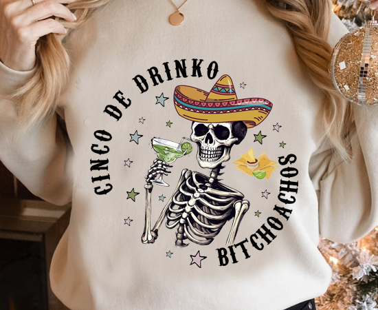 Cinco de drinko bitchachos funny cinco de mayo drinking skull skeleton t-shirt ltsp