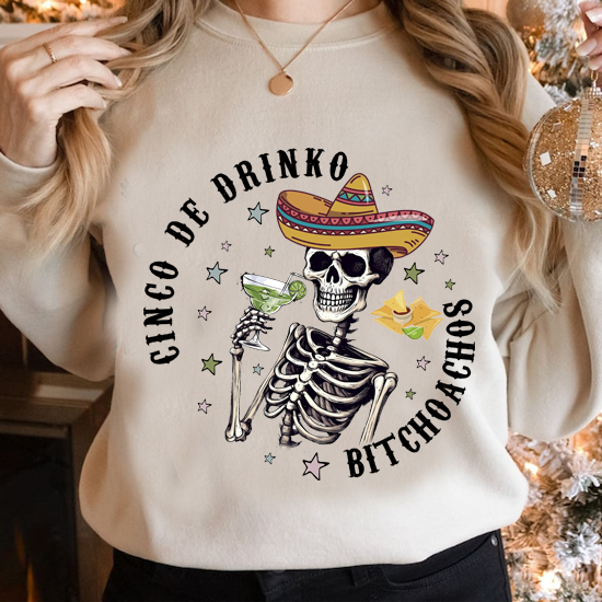 Cinco De Drinko Bitchachos Funny Cinco De Mayo Drinking Skull Skeleton T-Shirt LTSP