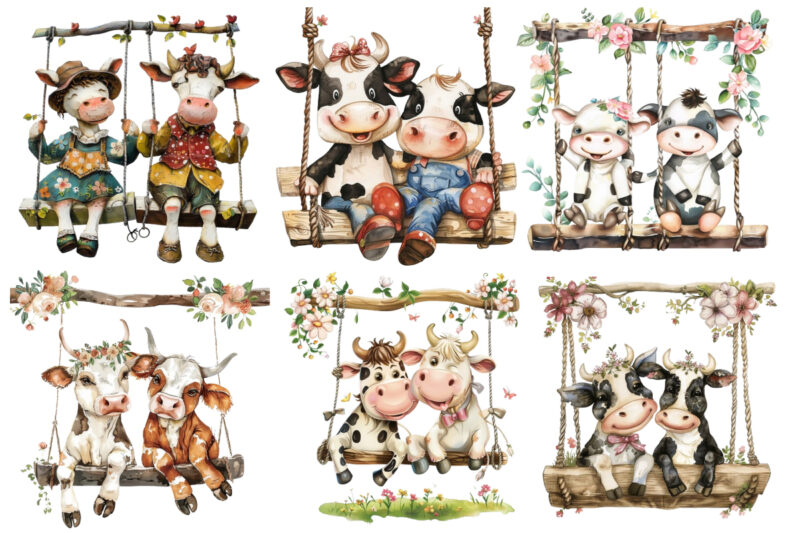 Cow Couple swing Clipart