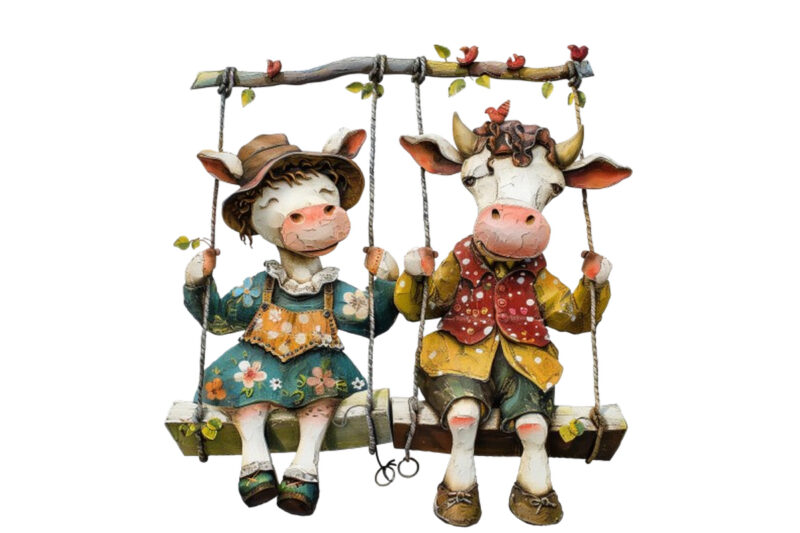 Cow Couple swing Clipart