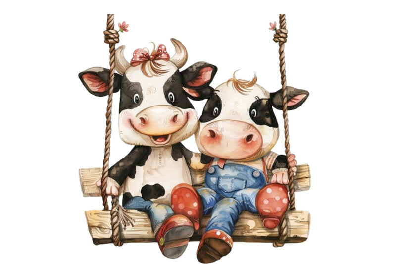 Cow Couple swing Clipart