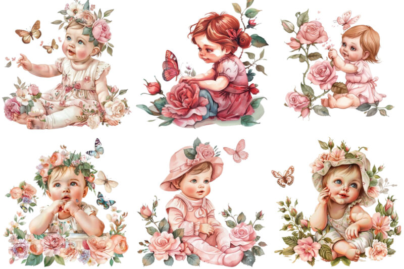 Cute Baby in Rose with butterfly Sublimation