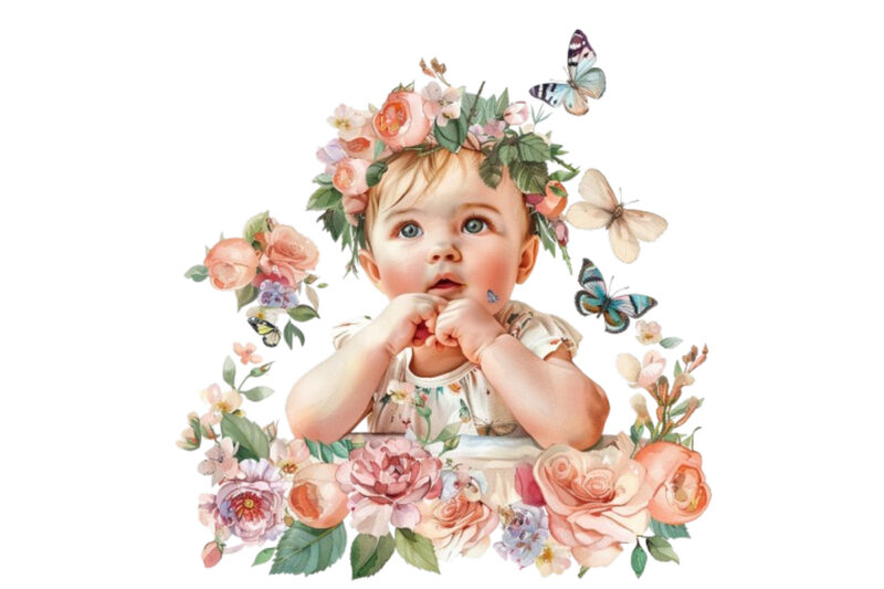 Cute Baby in Rose with butterfly Sublimation