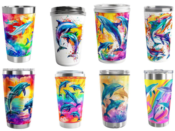 Dolphins rainbow tumbler sublimation t shirt vector illustration