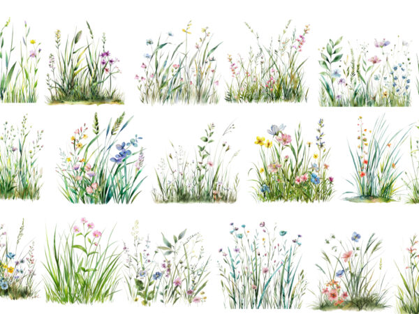 Watercolor spring grass with flower t shirt design for sale