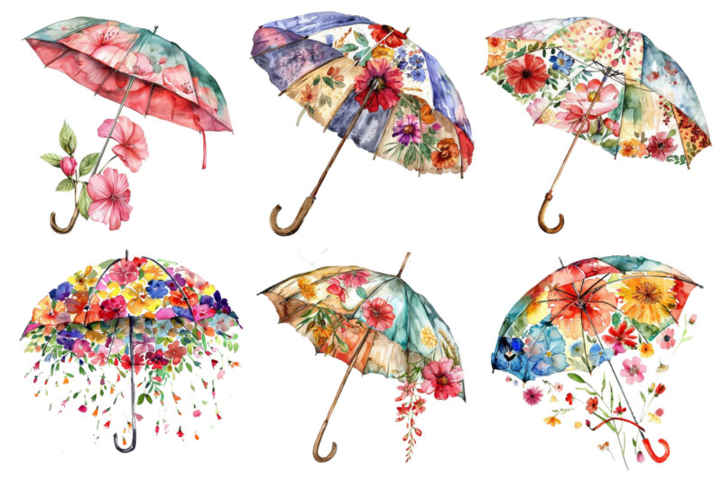 Floral Umbrella Watercolor Clipart