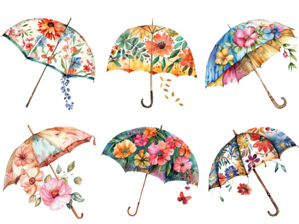 Floral umbrella watercolor clipart t shirt graphic design