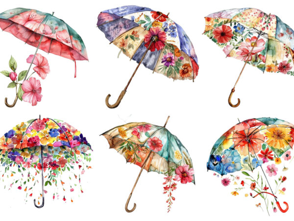 Floral umbrella watercolor clipart t shirt graphic design