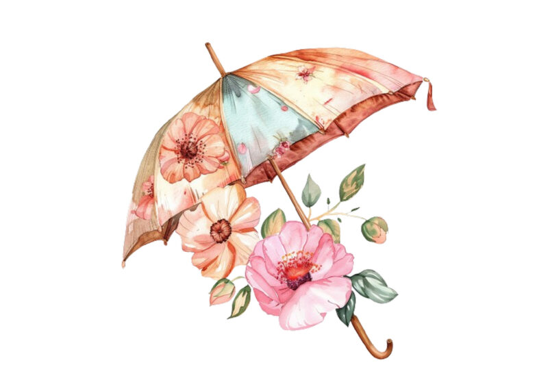 Floral Umbrella Watercolor Clipart