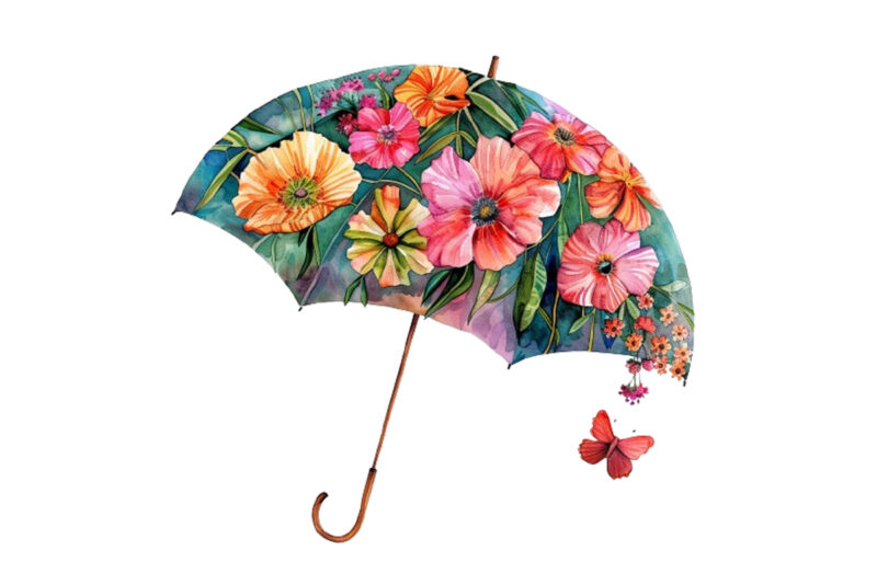 Floral Umbrella Watercolor Clipart