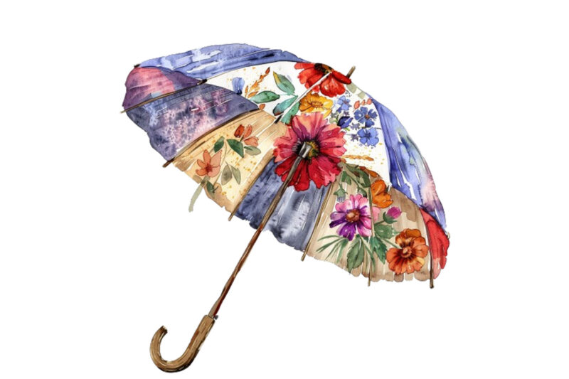 Floral Umbrella Watercolor Clipart