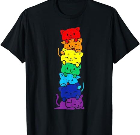 Funny lgbt cat stack rainbow gay pride gift for cat lover t-shirt