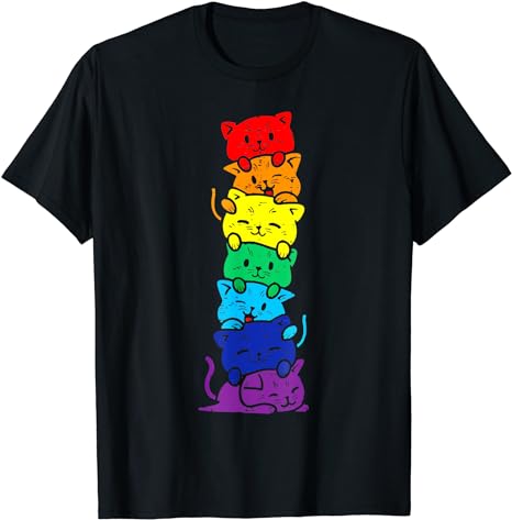 Funny LGBT Cat Stack Rainbow Gay Pride Gift For Cat Lover T-Shirt