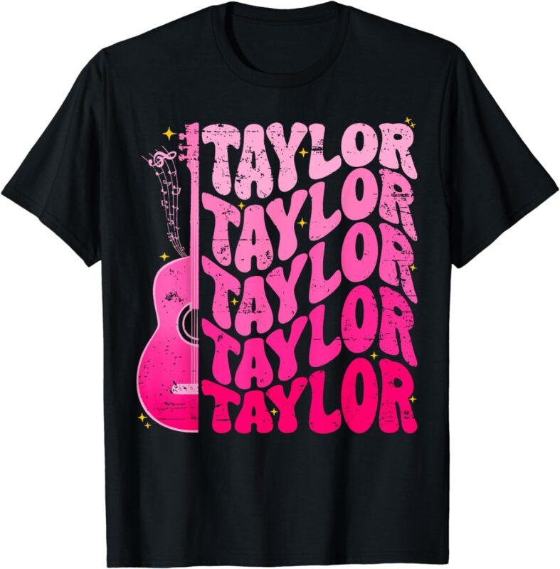 Girl Retro Taylor First Name Personalized Groovy 80’s Pink T-Shirt