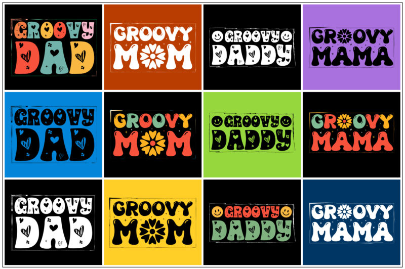 Groovy Dad Mom T-Shirt Design Bundle