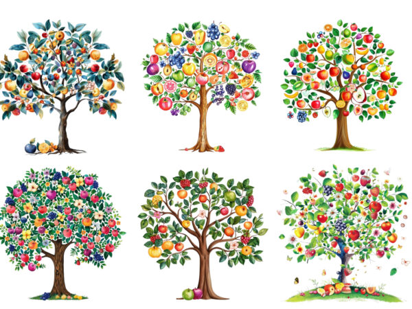 Spring tree with fruits clipart t shirt template vector